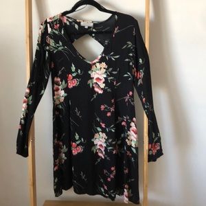 Black floral long sleeve flair dress